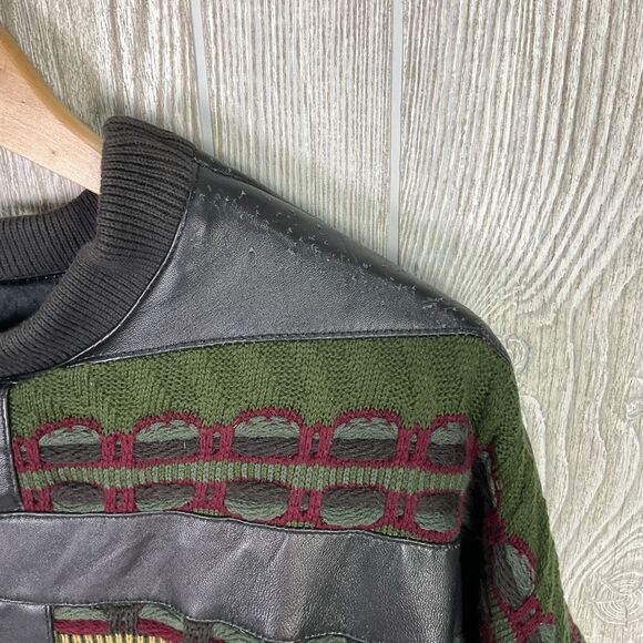 Vintage Ledge New York Milano Leather Knit Pullover Bomber Jacket Size XXL Green - Picture 12 of 12